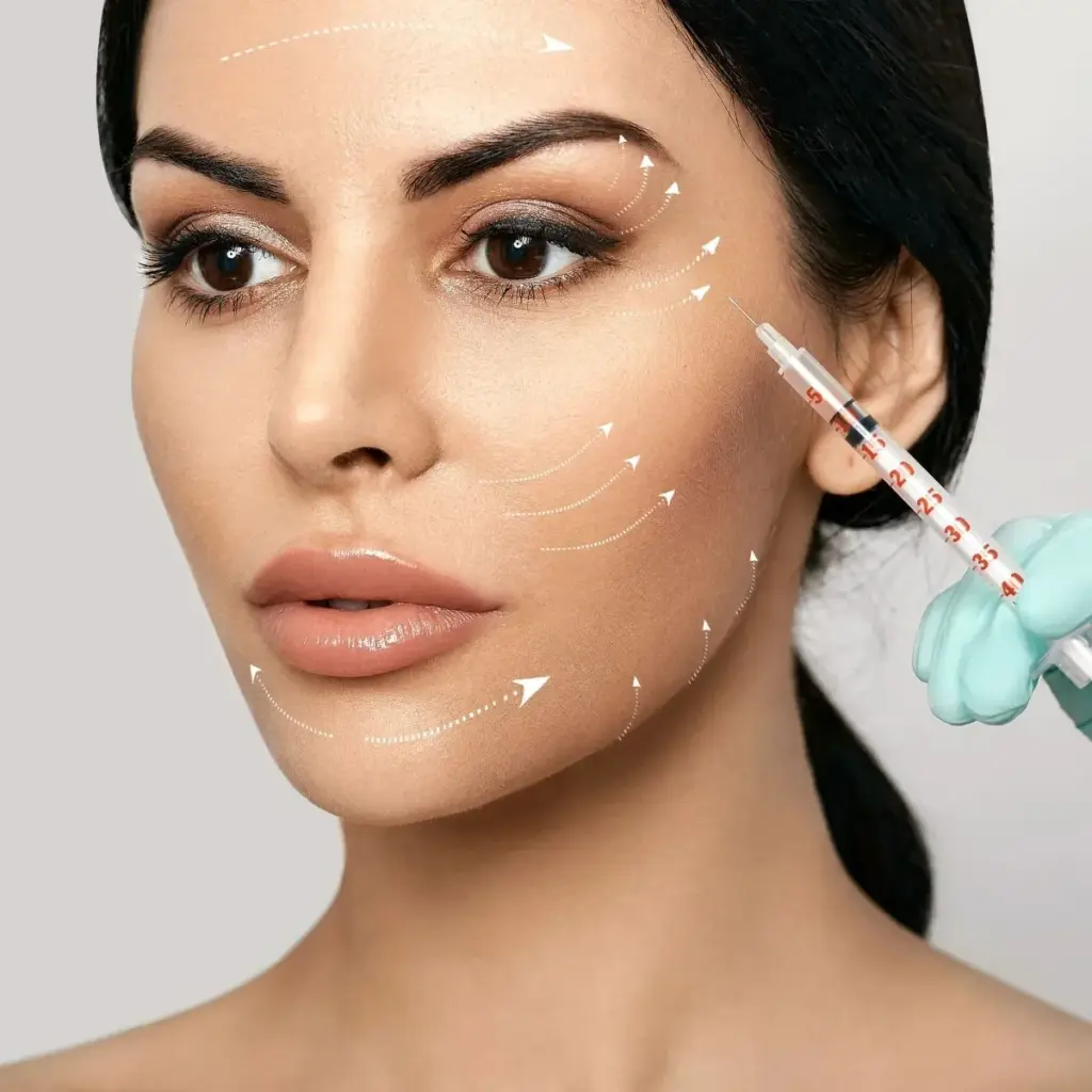 Woman receiving the filler and facelift treatment in La Jolla, CA at Brandish Clinic Facial and Skin Rejuvenation