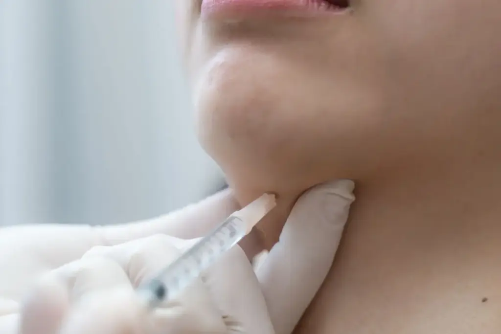 A women receiving Kybella Treatments at Brandish Clinic Facial and Skin Rejuvenation in La Jolla, California