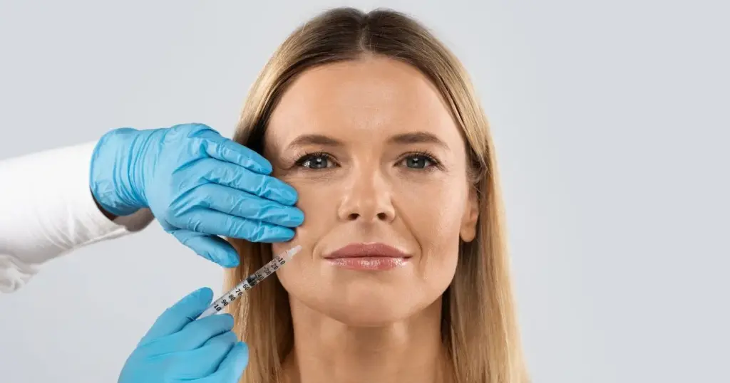 Dermal fillers being injected into a woman's cheek at Brandish Clinic Facial and Skin Rejuvenation in La Jolla, CA